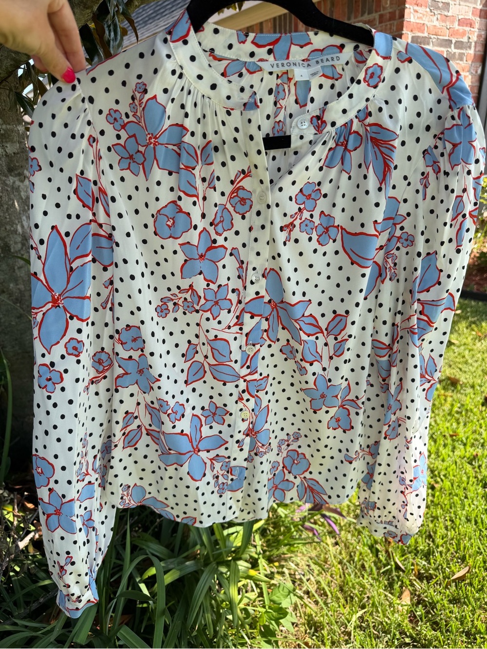 Veronica Beard Silk Blend Floral Polka Dot Blouse Size 4
